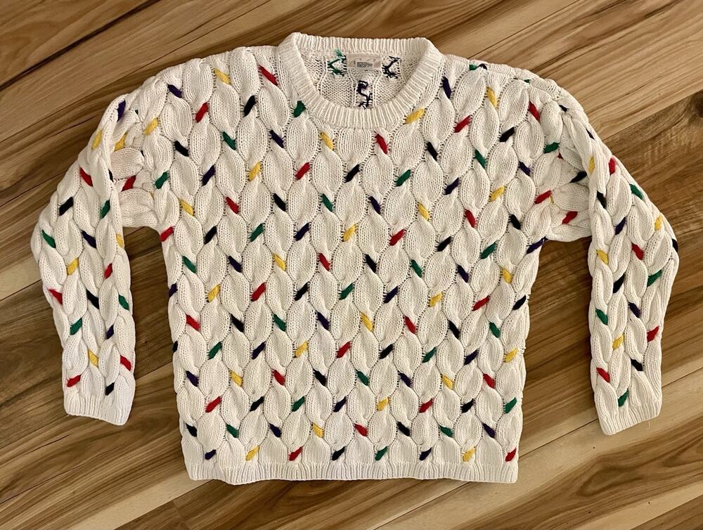 RARE VTG 80s 90s Essential Elements Sweater Unisex XL Popcorn Cable Knit Grandma
